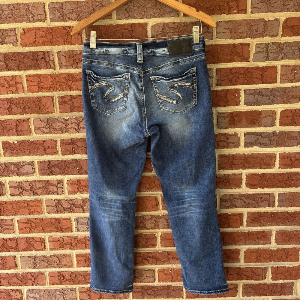 Silver‎ Jeans Women's Blue Aiko Capri Dark Wash Stretch Denim Straight 26X22.5 - Picture 5 of 7